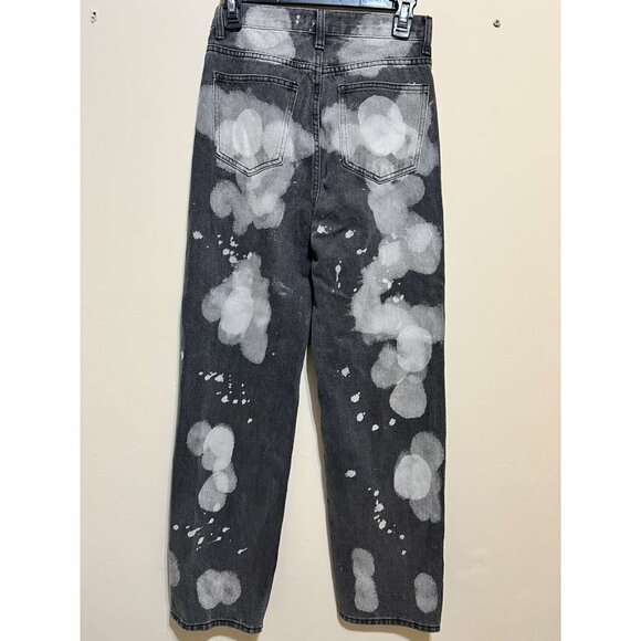 RECLAIM Women's BLEACHED DENIM BOTTOMS Size S Mom Jeans Black And White - Picture 5 of 12